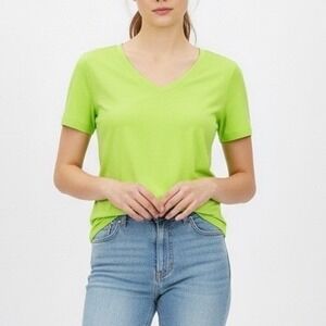 Opna T Shirt Womens Large Neon Green V Neck Short Sleeve Active Wear Pullover